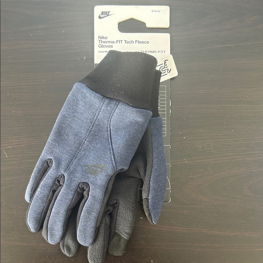 Nike Therma-FIT Fleece Gloves - Blue and Black